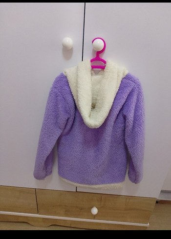Kapüşonlu Mor Peluş Kız Ceketi - Görsel 2