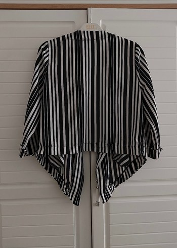 Kadın Siyah-Gri Çizgili Pilili Blazer Ceket - Görsel 5