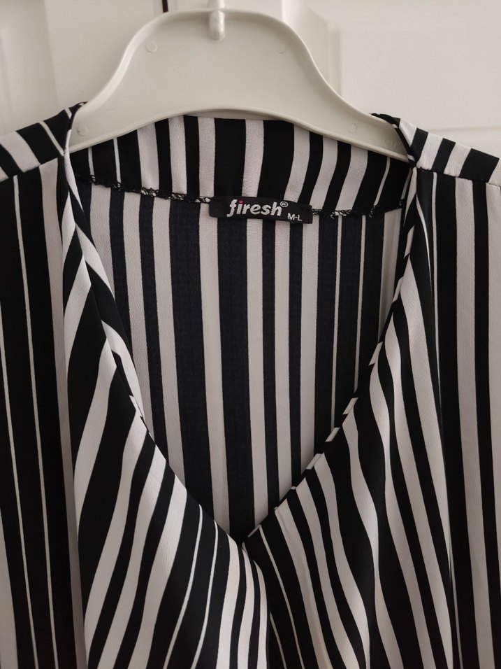 Kadın Siyah-Gri Çizgili Pilili Blazer Ceket - Görsel 4