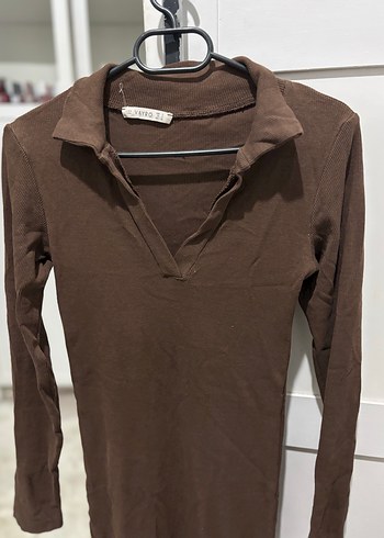 Kahverengi Uzun Kollu Midi Kadın Elbise - Görsel 2