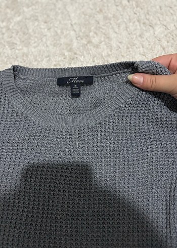 Gri Örgü Kadın Kazak Uzun Kollu - Görsel 2