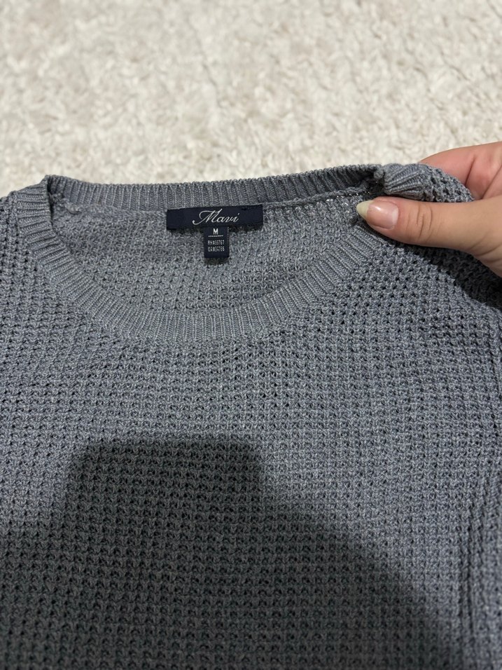 Gri Örgü Kadın Kazak Uzun Kollu - Görsel 2