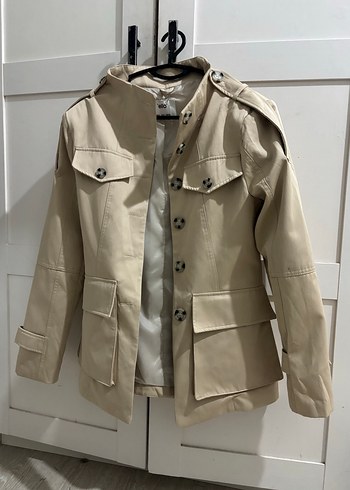 Bej Kadın Deri Düğmeli Trençkot - Görsel 2