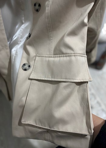 Bej Kadın Deri Düğmeli Trençkot - Görsel 5