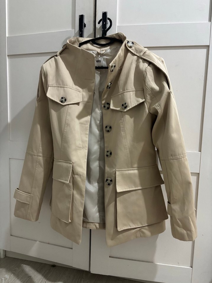 Bej Kadın Deri Düğmeli Trençkot - Görsel 2