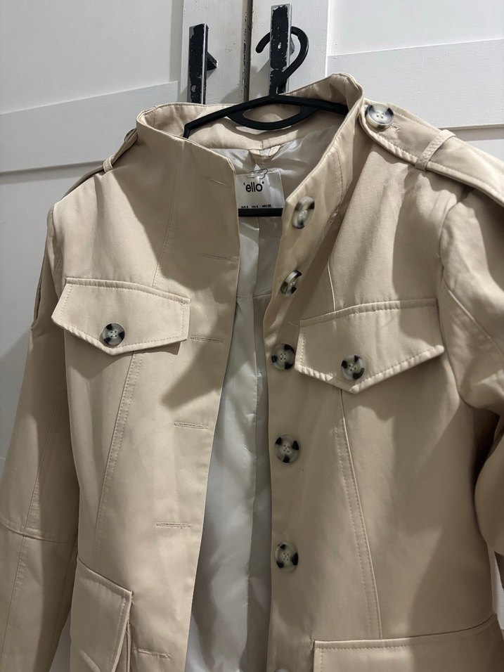 Bej Kadın Deri Düğmeli Trençkot - Görsel 3