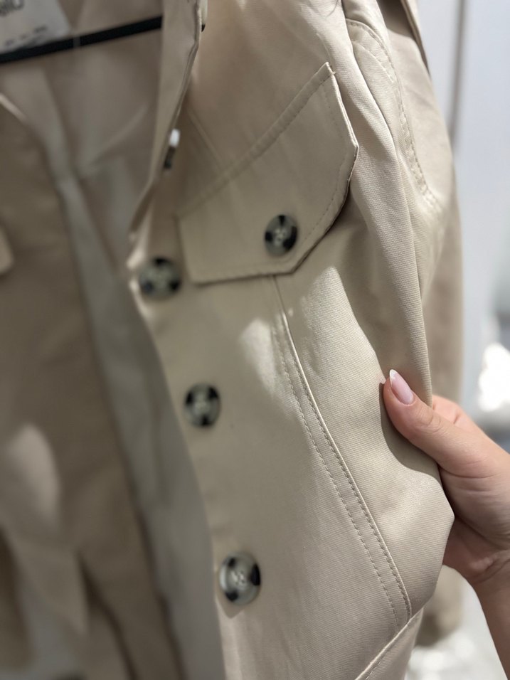 Bej Kadın Deri Düğmeli Trençkot - Görsel 4