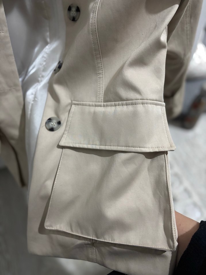 Bej Kadın Deri Düğmeli Trençkot - Görsel 5