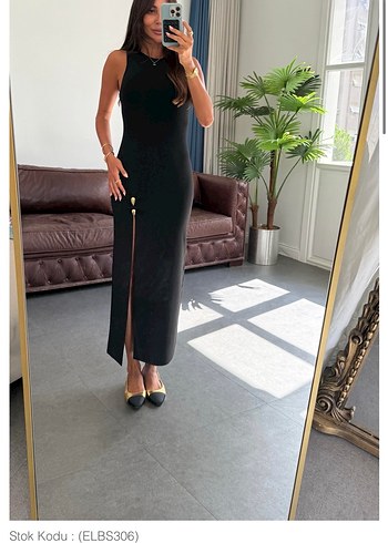 Siyah Uzun V Yaka Elbise - Görsel 2