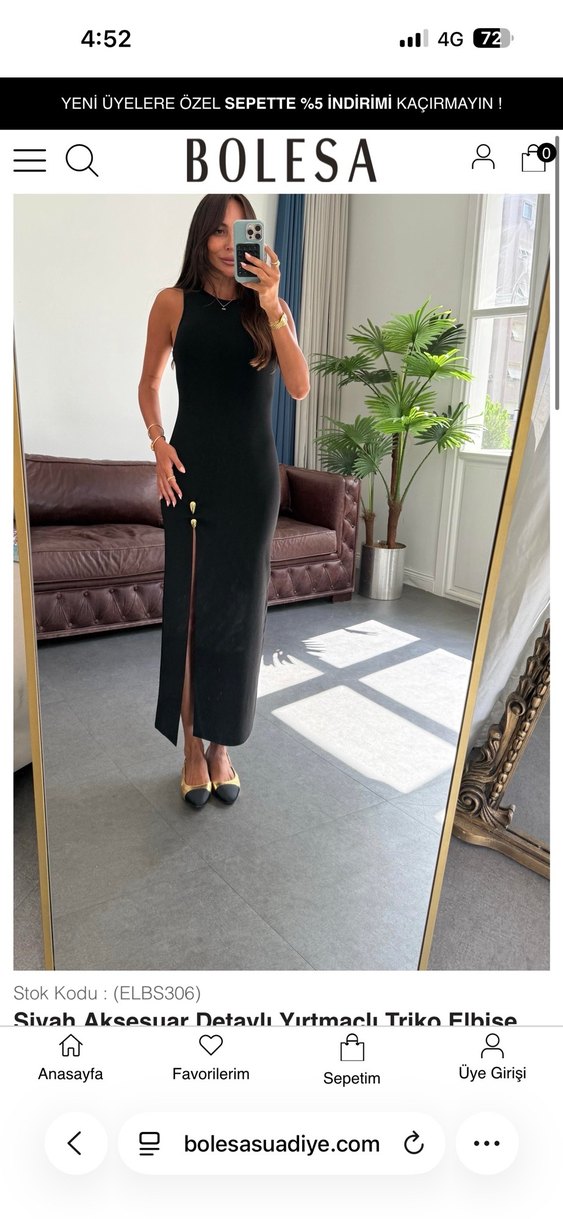 Siyah Uzun V Yaka  Elbise - Görsel 2