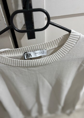 Zara Beyaz Pamuklu Bisiklet Yaka Kadın Süveter