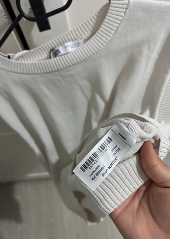 l Beden Beyaz Pamuklu Bisiklet Yaka Kadın Süveter