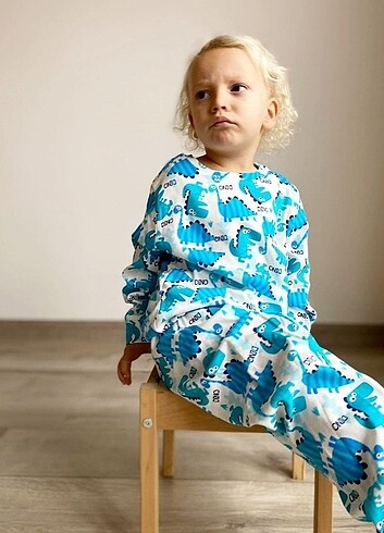 Diğer Mavi dinozor desen pijama takımı