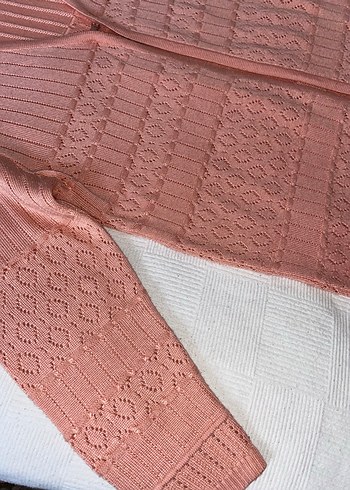 Pembe Triko Kadın Hırka ve kısa kollu bluz takım - Görsel 3