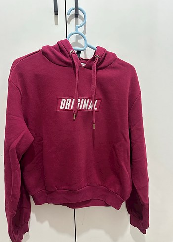H&M Bordo Kapüşonlu Sweatshirt