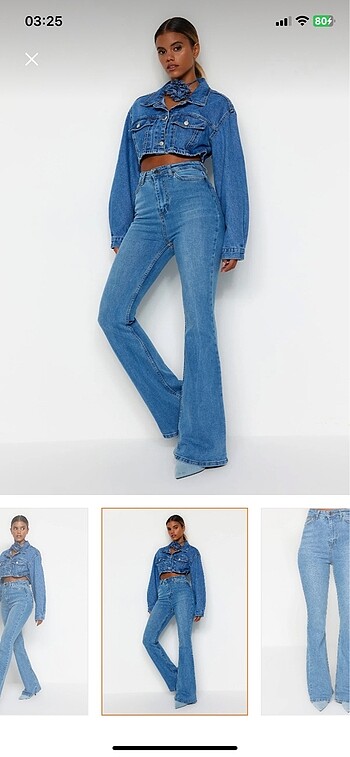 xs Beden Mavi yüksek bel flare jeans