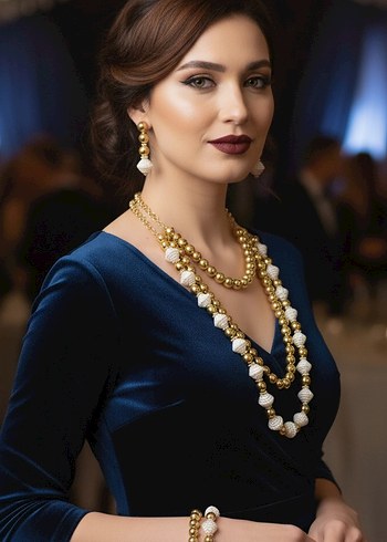 Uzun Boyunlu Altın Renkli Boncuklu Kadın Kolye - Görsel 17