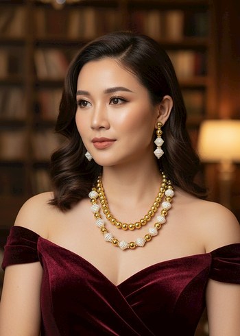 Uzun Boyunlu Altın Renkli Boncuklu Kadın Kolye - Görsel 7