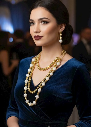 Uzun Boyunlu Altın Renkli Boncuklu Kadın Kolye - Görsel 2