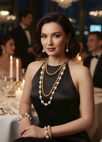 Uzun Boyunlu Altın Renkli Boncuklu Kadın Kolye - Görsel 14