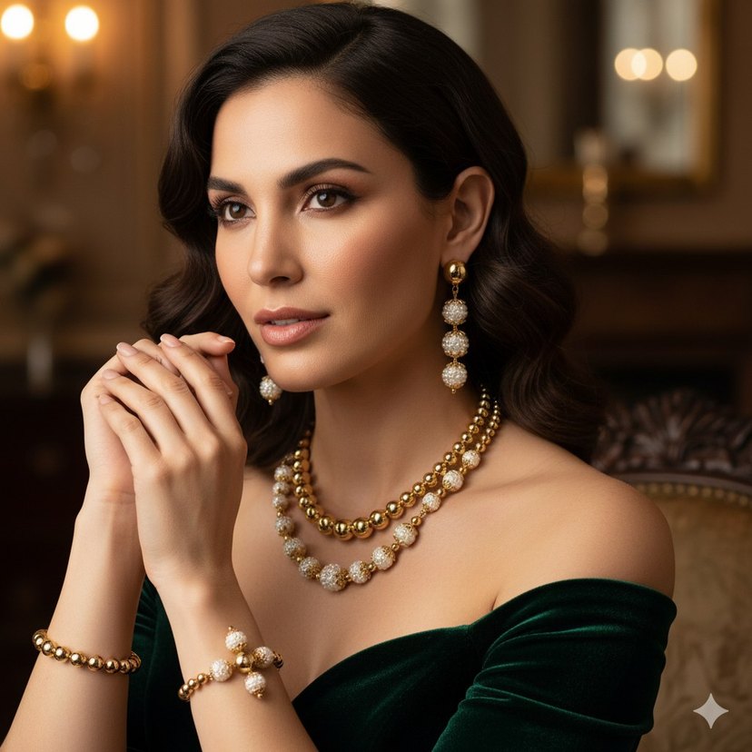 Uzun Boyunlu Altın Renkli Boncuklu Kadın Kolye - Görsel 5