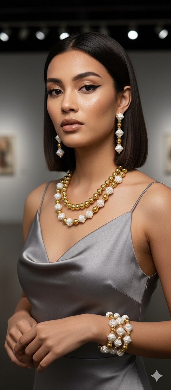 Uzun Boyunlu Altın Renkli Boncuklu Kadın Kolye - Görsel 4