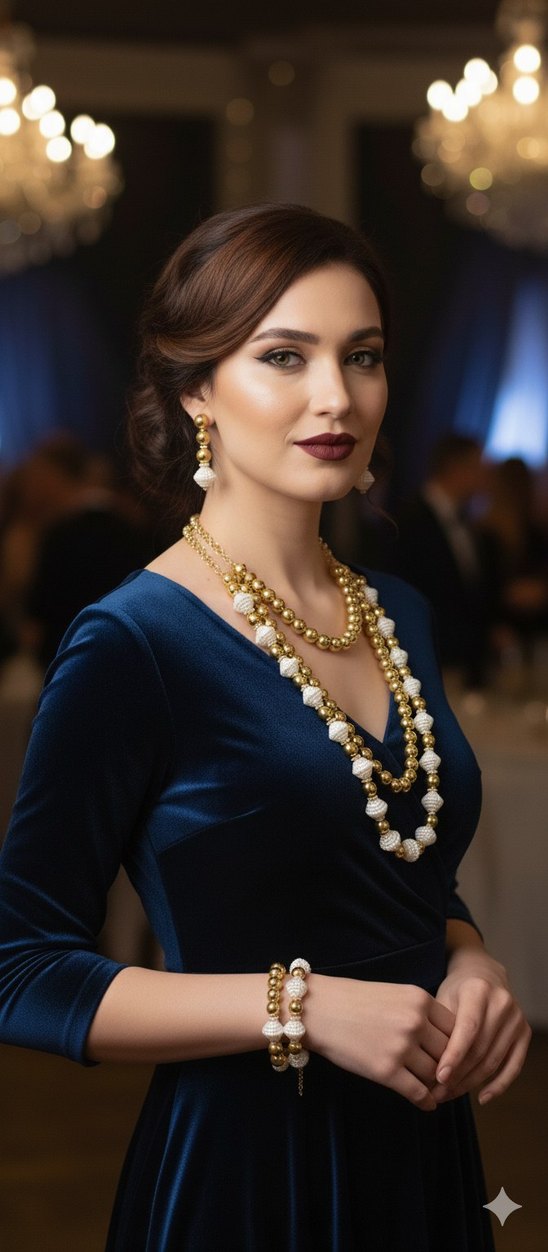 Uzun Boyunlu Altın Renkli Boncuklu Kadın Kolye - Görsel 3