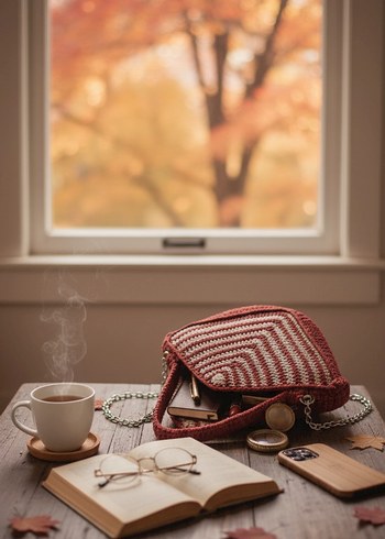 mumlu ipten örülmüş tığ işi kadın çanta - Görsel 8