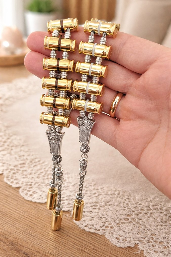 Altın Renk Parlak Erkek Tesbih - Görsel 5