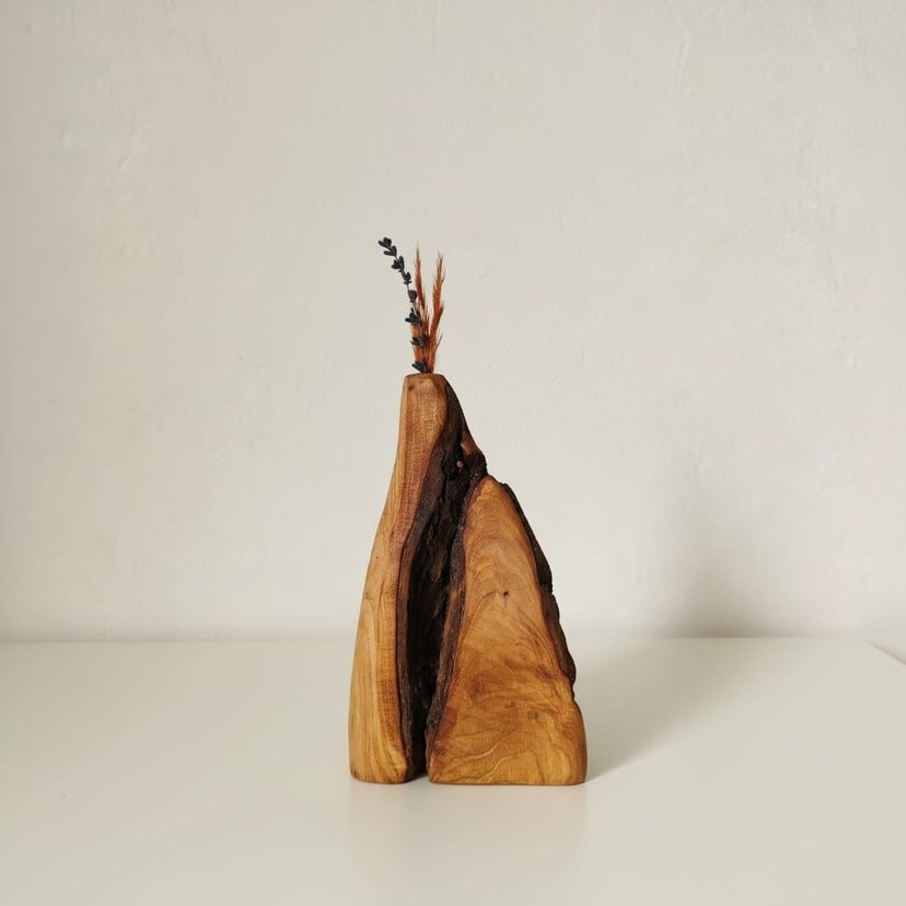 Koyu Kahverengi Doğal Ahşap Vazo - Görsel 2