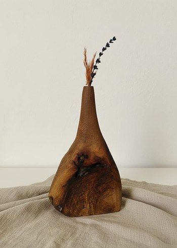 Koyu Kahverengi Ahşap Vazo - Görsel 3