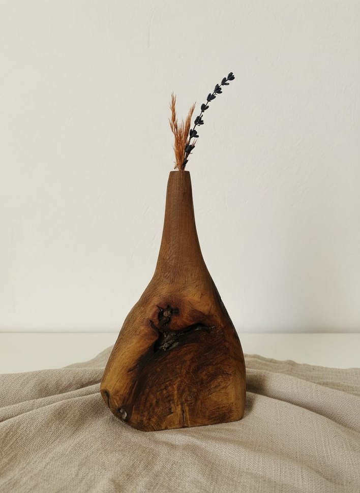 Koyu Kahverengi Ahşap Vazo - Görsel 3