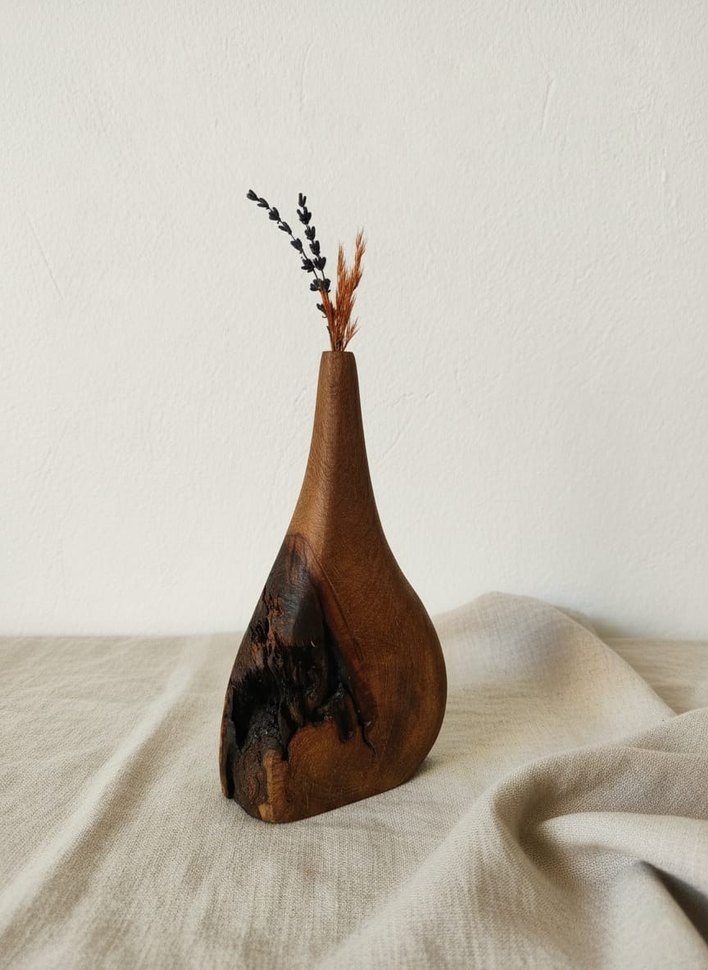 Koyu Kahverengi Ahşap Vazo - Görsel 2