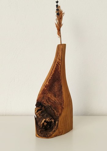 Koyu Kahverengi Ahşap Vazo - Görsel 2