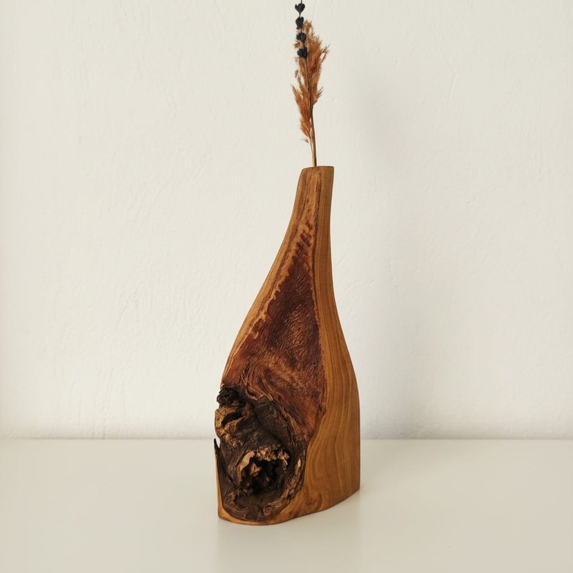 Koyu Kahverengi Ahşap Vazo - Görsel 2