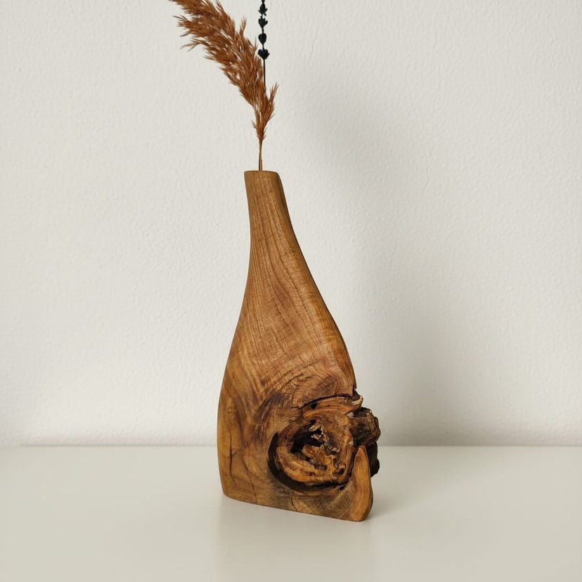 Koyu Kahverengi Ahşap Vazo - Görsel 3