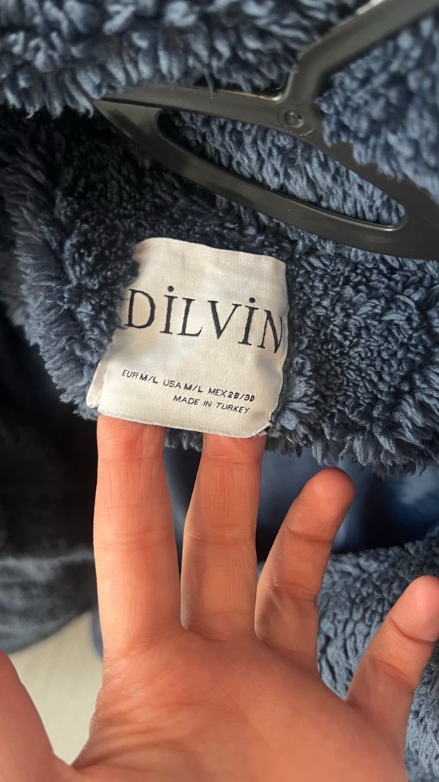 Lacivert Peluş Kadın Midi Kaban - Görsel 2