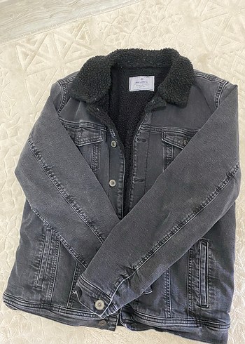 Gri Kadın Kot Ceket, Kürklü, Normal Boy