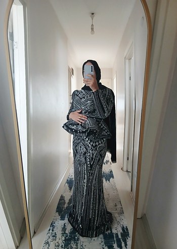 Uzun Siyah Gotik Desenli Kadın Elbise - Görsel 2