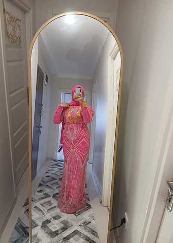 Pembe Drapeli Uzun Abiye Elbise - Görsel 4