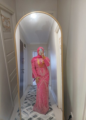 Pembe Drapeli Uzun Abiye Elbise - Görsel 2