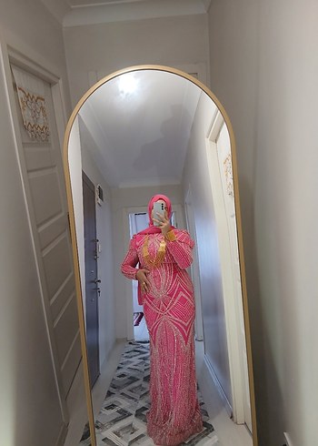 Pembe Drapeli Uzun Abiye Elbise - Görsel 3