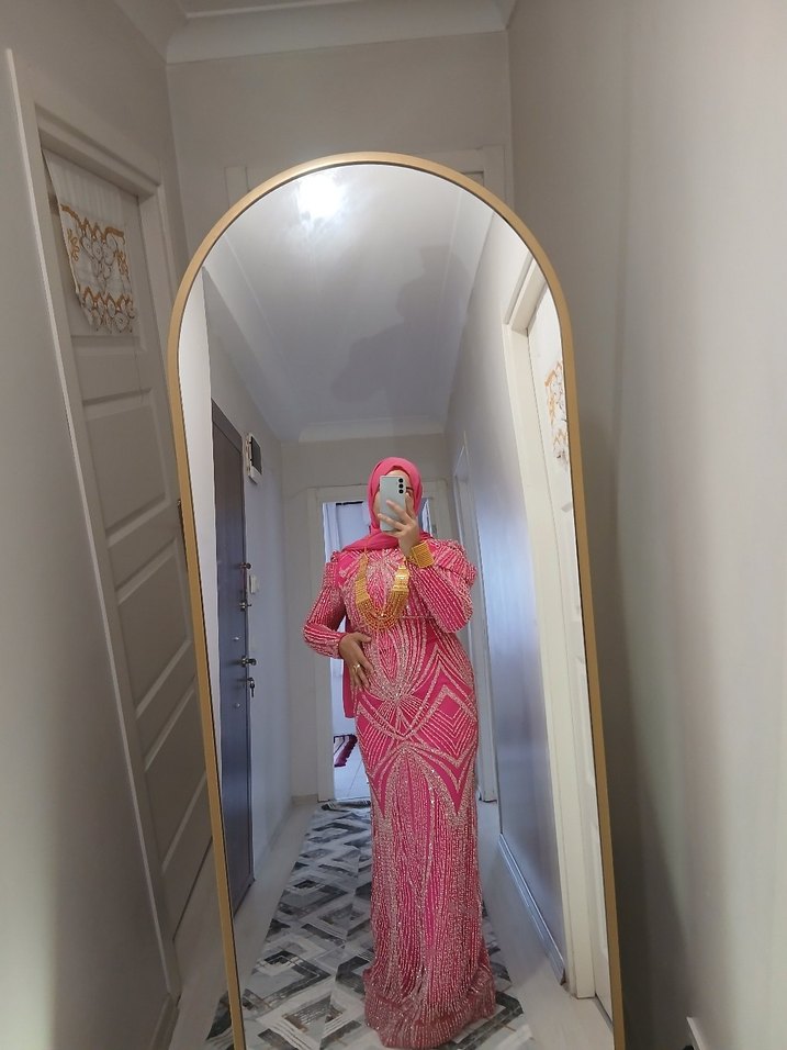 Pembe Drapeli Uzun Abiye Elbise - Görsel 3