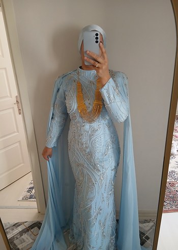 Işıltılı Mavi Uzun Abiye Elbise - Görsel 3