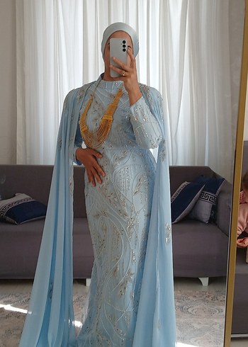 Işıltılı Mavi Uzun Abiye Elbise - Görsel 2