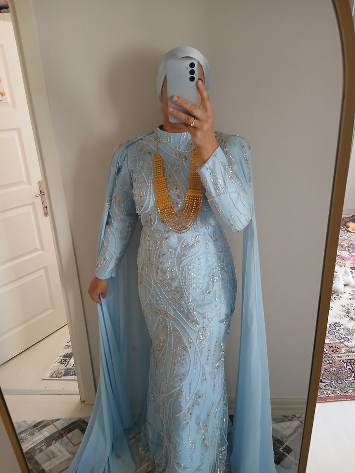 Işıltılı Mavi Uzun Abiye Elbise - Görsel 3