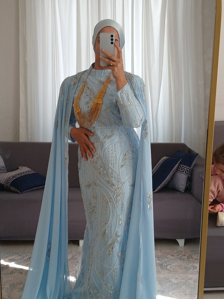 Işıltılı Mavi Uzun Abiye Elbise - Görsel 2