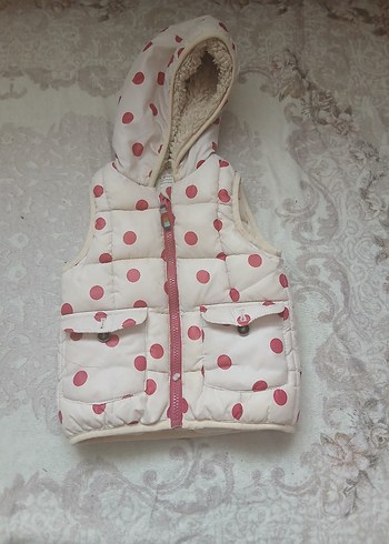 Kız Çocuk Kapüşonlu Puantiyeli Yelek - Görsel 2