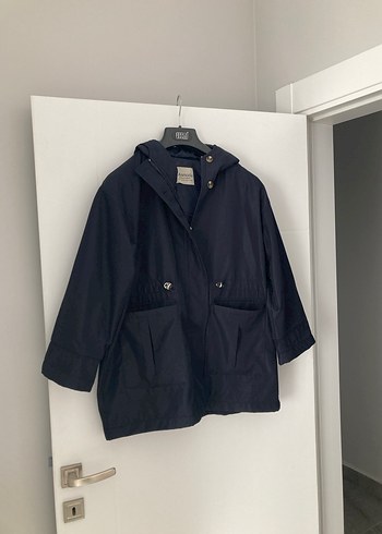 Lacivert Kapüşonlu Düğmeli Trençkot - Görsel 3