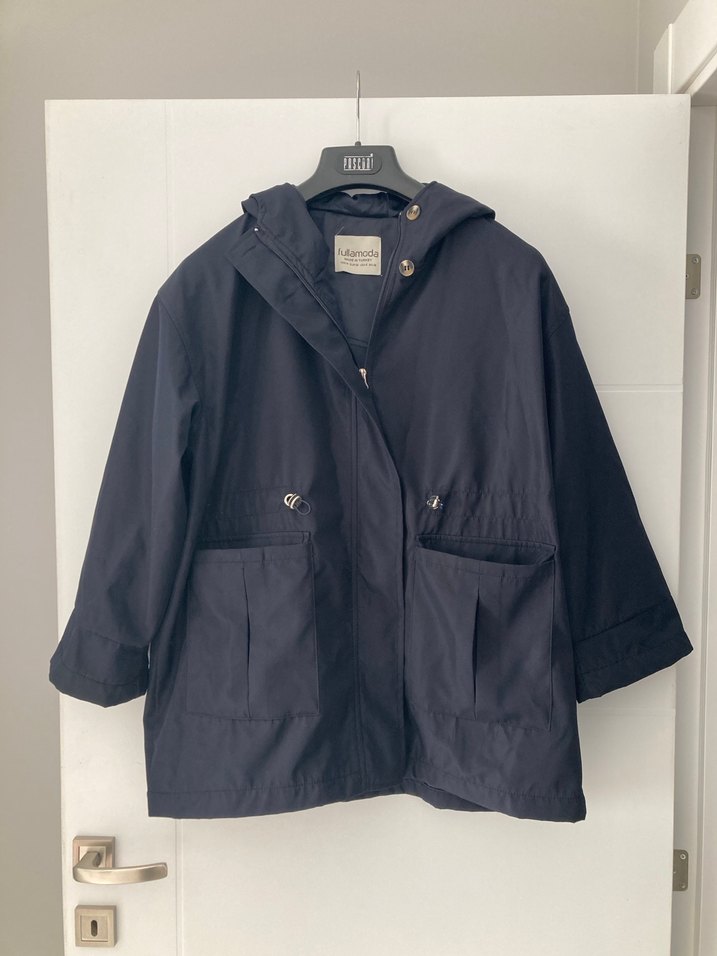 Lacivert Kapüşonlu Düğmeli Trençkot - Görsel 2